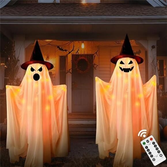 Halloween Decor Outdoor Indoor- 2 Packs Large Light-Up Spooky Standing Ghost - Picture 7 of 7